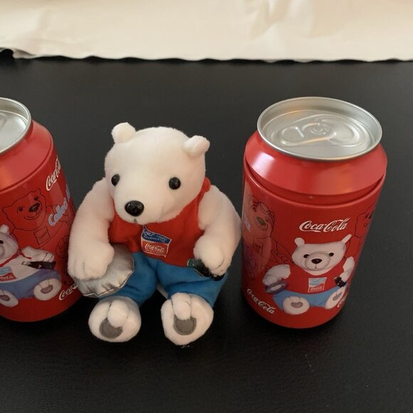 Set of 6 Coca-Cola Athens Olympics 2004 Bean Bag Plush Polar Bears in Coke Cans - Picture 7 of 14